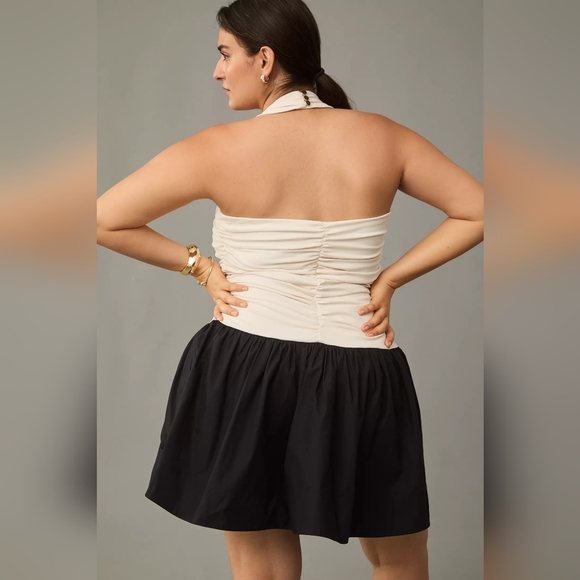 *Maeve Anthropologie Halter Twofer Mini Dress Black White Pockets NWT Size L - Picture 2 of 8